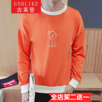 古莱登（GODLIKE） 长袖 男士T恤 小猫(橙色) S，XL，L，M