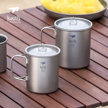 铠斯（KEITH）【纯钛折叠水杯】柄杯办公杯子便携户外精致露营可烧水 220ML折叠柄钛杯(配钛盖)