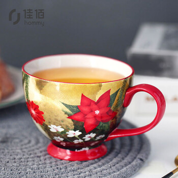 佳佰 美式陶瓷高脚杯 手绘马克杯早餐杯咖啡杯办公室水杯陶瓷杯子茶杯