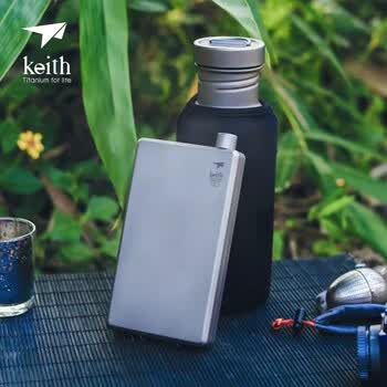 铠斯（KEITH）【钛方壶】便携式轻质钛小水壶配漏斗随身扁水瓶水壶