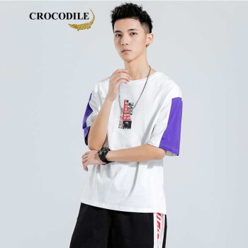 鳄鱼恤（CROCODILE） 五分袖 男士T恤 紫色 