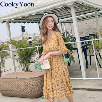CookyYoon 纯色 3D，卷袖，拼接，花边，撞色，褶皱，印花 连衣裙