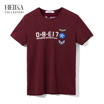 海一家（Hieiika） 短袖 男士T恤 暗红花纹70 