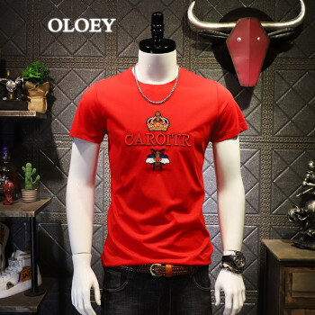 OLOEY 短袖 男士T恤 红色  