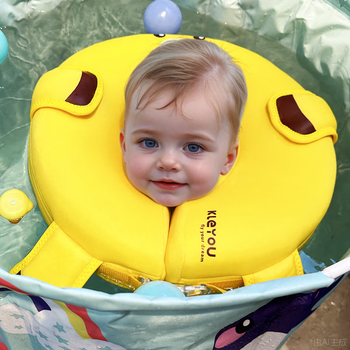 KLEYOU婴儿游泳圈腋下新生儿躺圈防侧翻洗澡脖圈免充气大浮力0-6个月 黄色-脖圈 均码