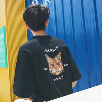 deciuhlae 短袖 男士T恤 前后猫头黑 