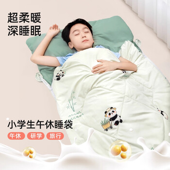 小学生午休睡袋中大童儿童户外露营便携被子学校教室午睡四季通用 小号 65*180cm熊猫小镇1.9斤【夏款】