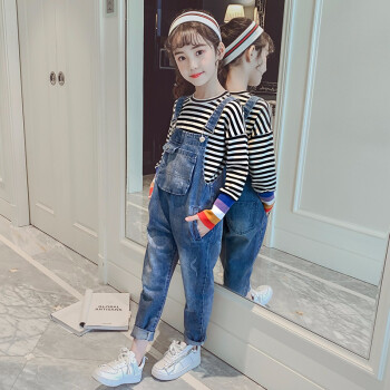 女大童牛仔背带裤