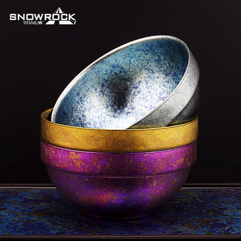 SNOW ROCK英迪纯钛双层碗户外露营便携钛碗家用大容量汤碗防烫面碗钛餐具  【冰花金】450ml双层白金钛碗 【源头厂家直销】
