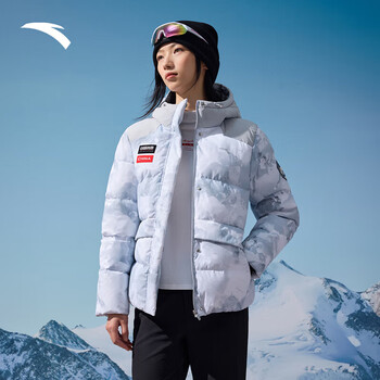 安踏（ANTA）冰甲羽绒丨炽热科技羽绒服女冬季防风防泼水夹克 【防风防泼水】雪花白/满地印-1 M （/165）