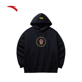 安踏（ANTA）卫衣秋冬季男女同款连帽休闲套头衫 基础黑-3 L (女生选购建议偏小一码)