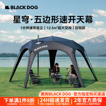 black dog黑狗户外穹顶天幕星穹五边形速开天幕黑胶帐篷露营带烟囱口遮阳棚 五边形穹顶天幕-卡扣款 300*300*220