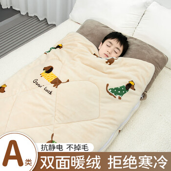 儿童牛奶绒睡袋冬季加绒加厚防寒保暖家用中大童防踢被小学生午睡 80*190cm 萌宠小狗【3~12℃】5.8斤秋冬款