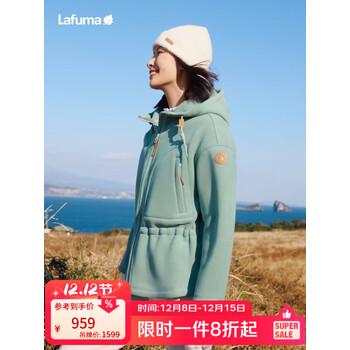 LAFUMA户外连帽抓绒衣女士 秋冬加厚保暖运动休闲长袖外套LFJA5CR61 雾绿MG M (38)165/84A