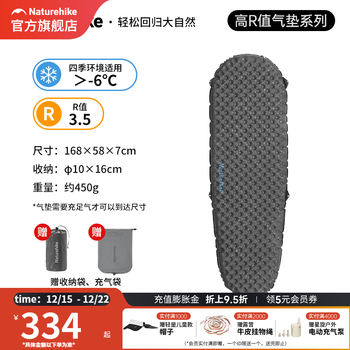 挪客Naturehike徒野超轻充气床垫3.5高R值户外露营气垫床单人防潮垫 木乃伊-小号款影黑