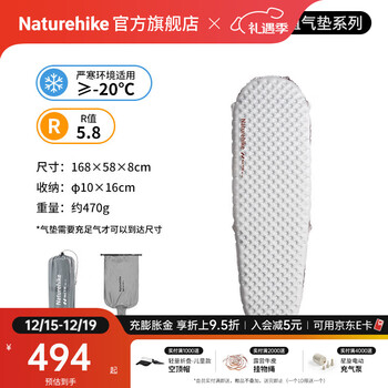 NatureHike挪客徒野高R值5.8超轻充气垫床便携户外露营登山野营单人防潮睡垫 碳银/木乃伊/小码168*58*8cm