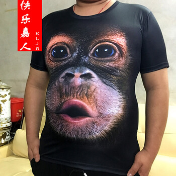 3d印花大猩猩短袖t恤男士夏装搞怪滑稽猴子个性搞笑大码半袖衣服 黑色