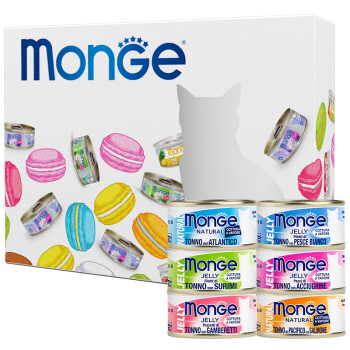 泰国进口 猫罐头 意大利Monge 猫零食 成猫幼猫零食罐 马卡龙礼盒 金枪鱼白肉 12种鲜味组合 80g*12罐