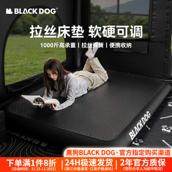 black dog黑狗户外云梦拉丝充气床家用便携打地铺黑化露营睡垫自动充气床垫 夜幕黑(双人200*150*20cm) 赠充气泵