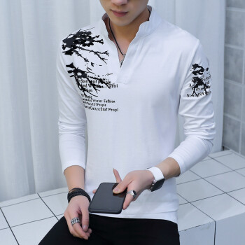 雅鹿 长袖 男士T恤 白色T02 XL，L，XXL，M，XXXL