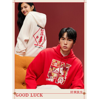 安踏（ANTA）生活系列2025秋冬季新款男士连帽套头卫衣通勤休闲加绒套头衫 浓郁红-2 L (男175)