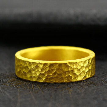 宝创黄金戒指男女足金999新款实心古法锤纹个性闭口情侣款对戒尾戒
