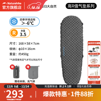 挪客Naturehike徒野超轻充气床垫3.5高R值户外露营气垫床单人防潮垫 木乃伊-小号款影黑