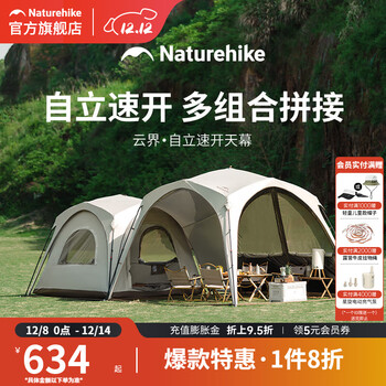 挪客Naturehike云界自立速开天幕帐篷秋冬户外露营防风防雨穹顶遮阳棚 钛黑胶速开天幕【大号】