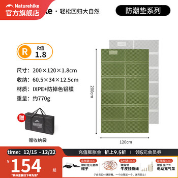 挪客Naturehike徒径户外蛋巢防潮垫双人露营野营超轻可折叠垫子午睡垫 橄榄绿/双人（R值1.8）