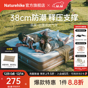 NatureHike挪客辰景内置泵充气床加厚款户外露营装备营地气垫床防潮地垫午睡 棕色/双人/高38cm