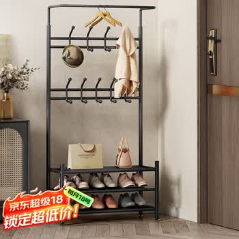 安尔雅衣帽架鞋架落地金属挂衣架现代简约铁艺衣服架子家用置物架 65黑