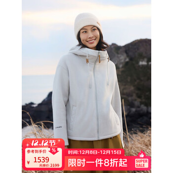 LAFUMA乐飞叶户外抓绒衣女士 秋冬连帽加厚POLARTEC保暖外套LFJA5CRX6 雾灰LG M (38)165/84A