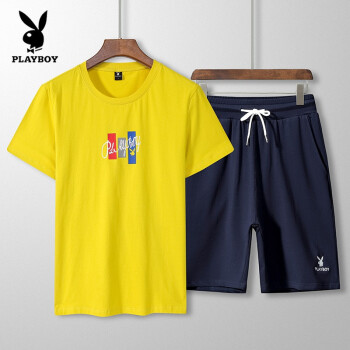 花花公子（PLAYBOY） 短袖 男士T恤 黄色上衣+蓝色短裤1919 