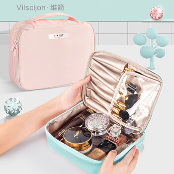 Vilscijon维简 韩版化妆包多功能便携旅行洗漱包手拿化妆袋大容量化妆品收纳袋 大号粉色2606