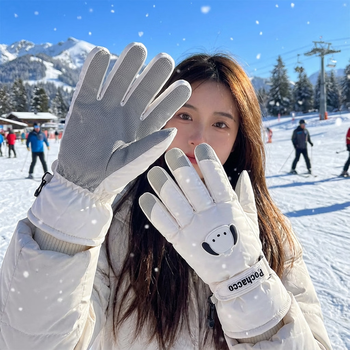 凝岸滑雪手套女士秋冬天加厚绒棉骑电车防风保暖正版卡通可爱触屏学生