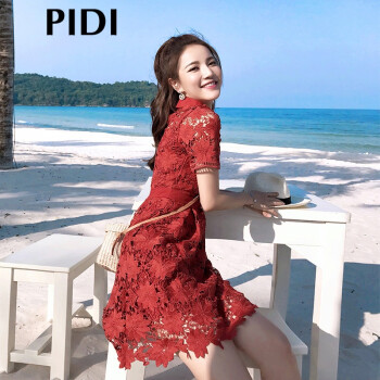 匹迪（PIDI） 纯色 蕾丝 连衣裙
