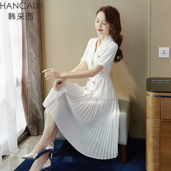韩采西（HANCAIXI） 纯色 绑带 连衣裙