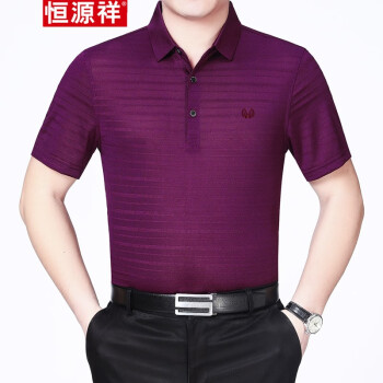 恒源祥 短袖 男士T恤 6191紫红条纹 