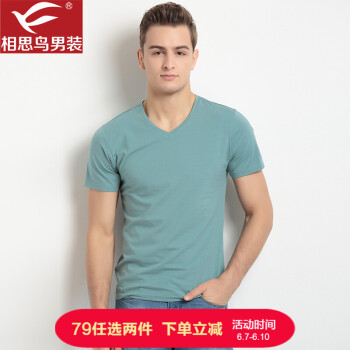 相思鸟（xiangsiniao） 短袖 男士T恤 V领款B3蓝色 