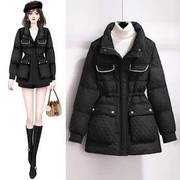 zhuoshishang冬季小香风羽绒服女大码胖妹妹微胖显瘦黑色短款棉冬小