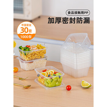 特美居（temeiju）一次性饭盒方形1000型*30套 快餐打包盒大容量食品级便当野餐盒