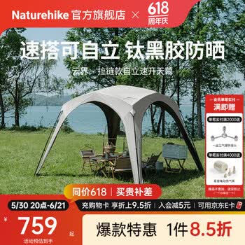 Naturehike挪客云界自立速开天幕拉链款帐篷钛黑胶防晒遮阳户外露营穹顶装备 四角大号/拉链款/需自配门帘