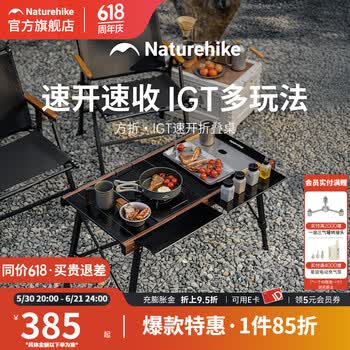 Naturehike挪客方折IGT速开桌子户外铝合金折叠桌可调节露营煮茶烧烤组合桌 黑色/拓展款