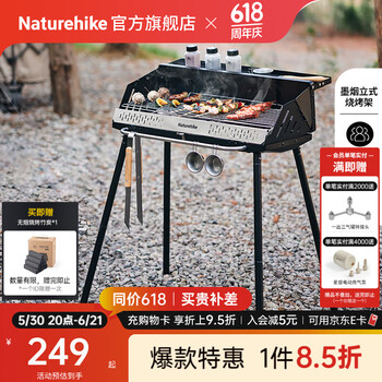 Naturehike挪客墨烟立式烧烤架烤肉炉户外木炭便携可折叠家用烤串炉围炉煮茶 暗夜黑