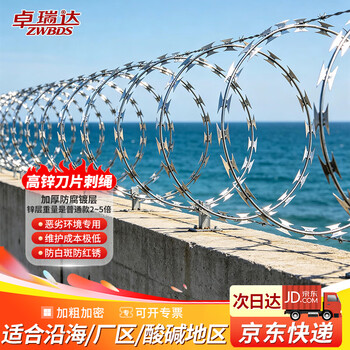 卓瑞达 刀片刺绳防护网蛇腹型铁丝网围墙防盗铁丝网带刺 【高锌双螺旋圈径50cm】覆盖10米