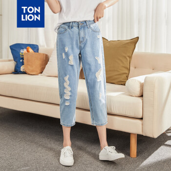 唐狮（TonLion） 自然腰 哈伦裤 女 长裤 牛仔裤