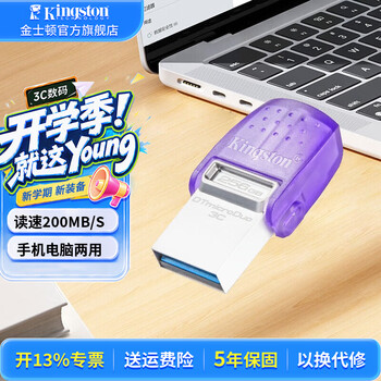 金士顿（Kingston）大容量u盘 Type-C USB 3.2/Gen 1手机电脑两用双接口迷你高速办公车载优盘适用安卓苹果学生送老师 DTDUO3CG3/256GB【读200MB/S】