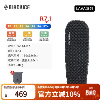 黑冰（BLACKICE）户外充气垫高R值帐篷睡垫垫子超轻徒步垫子R值7.1黑色Z6114-D7
