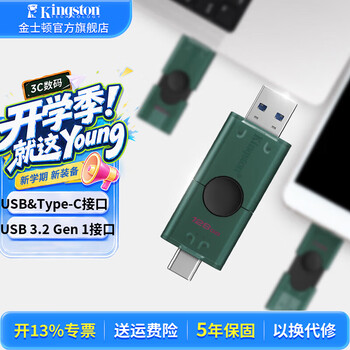 金士顿（Kingston）Type-C USB 3.2/Gen 1手机电脑两用大容量双接口U盘迷你高速办公车载优盘适用安卓苹果 128GB