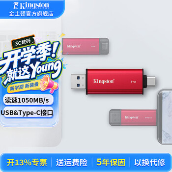 金士顿（Kingston）便携式移动固态硬盘 USB Type-C双接口大容量PSSD移动迷你硬盘USB3.2gen2 1TB